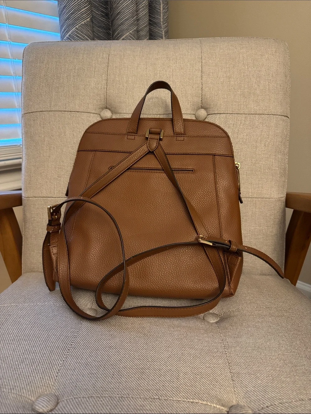 Michael Kors Chestnut Brown Pebbled Leather Backpack with Gold Hardware
